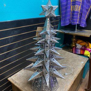 COPY - Mexican Tin Christmas Tree Lighted. Handmade